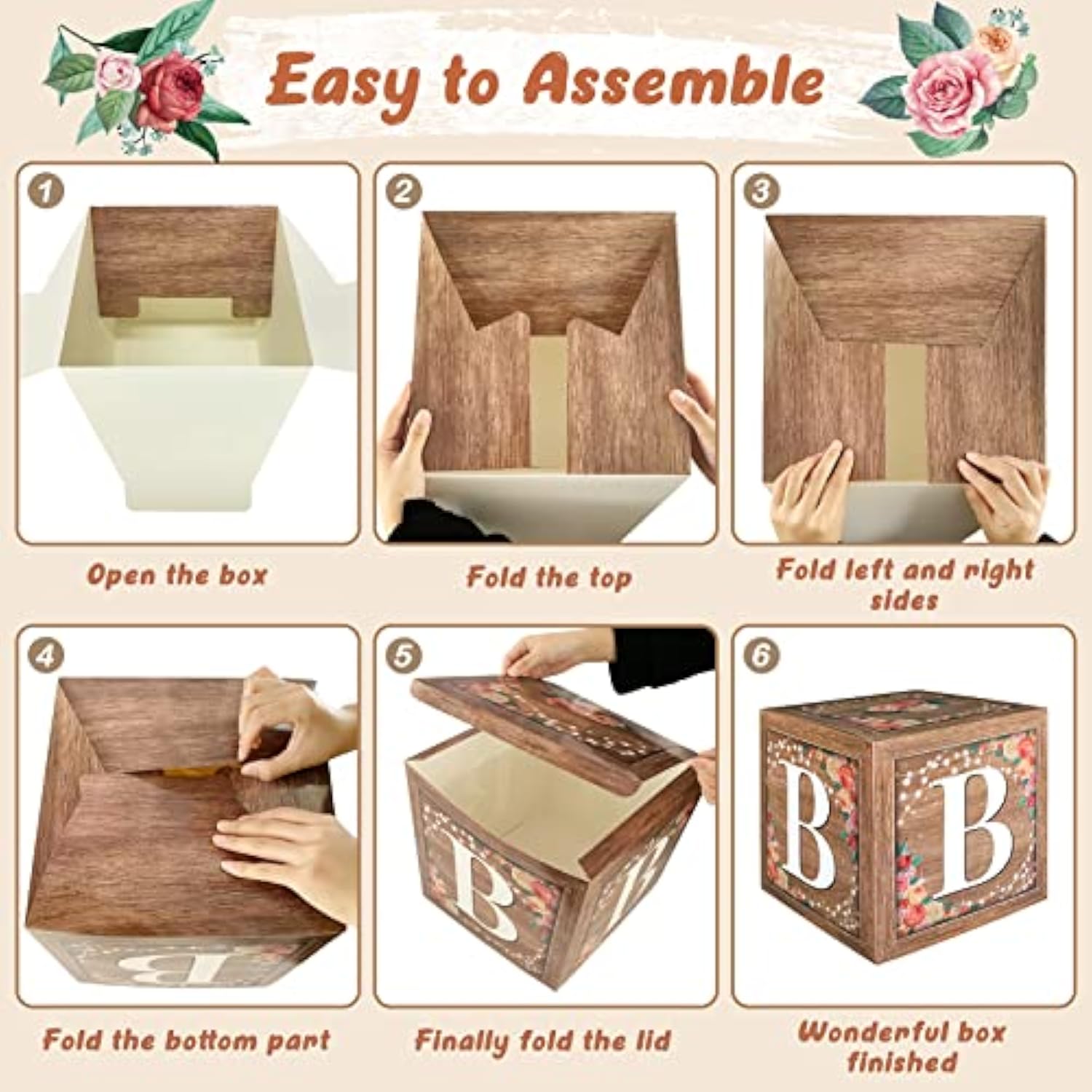 Floral Baby Shower Box Balloon Blocks First Birthday Decor Gender Reveal Supplies