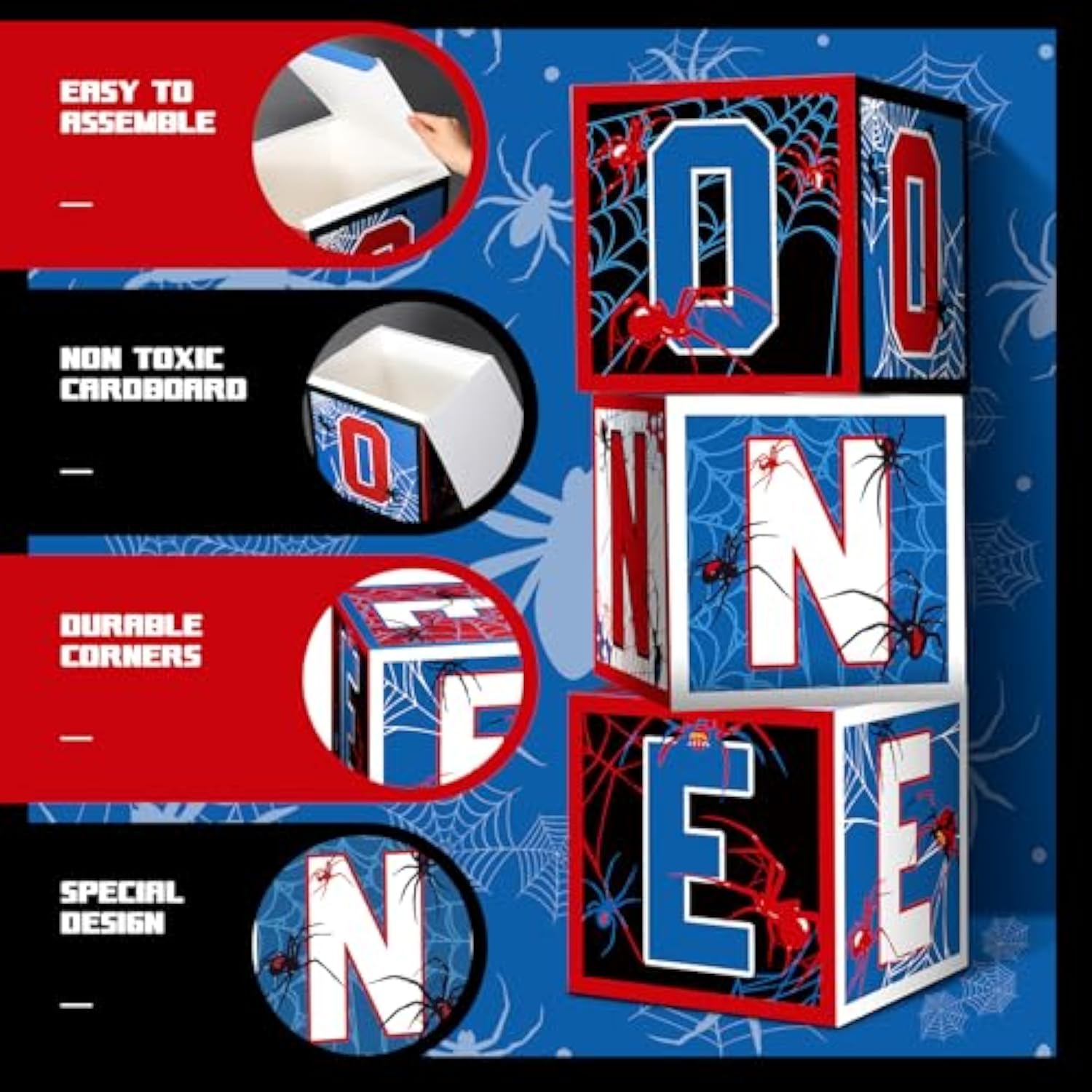 3 Pcs Spider 1St Birthday Decoration Spider Theme Balloon Boxes One Baby Letter Box Theme One Blocks For Boy First Birthday Party Decoration Backdrop Photoshoot Props