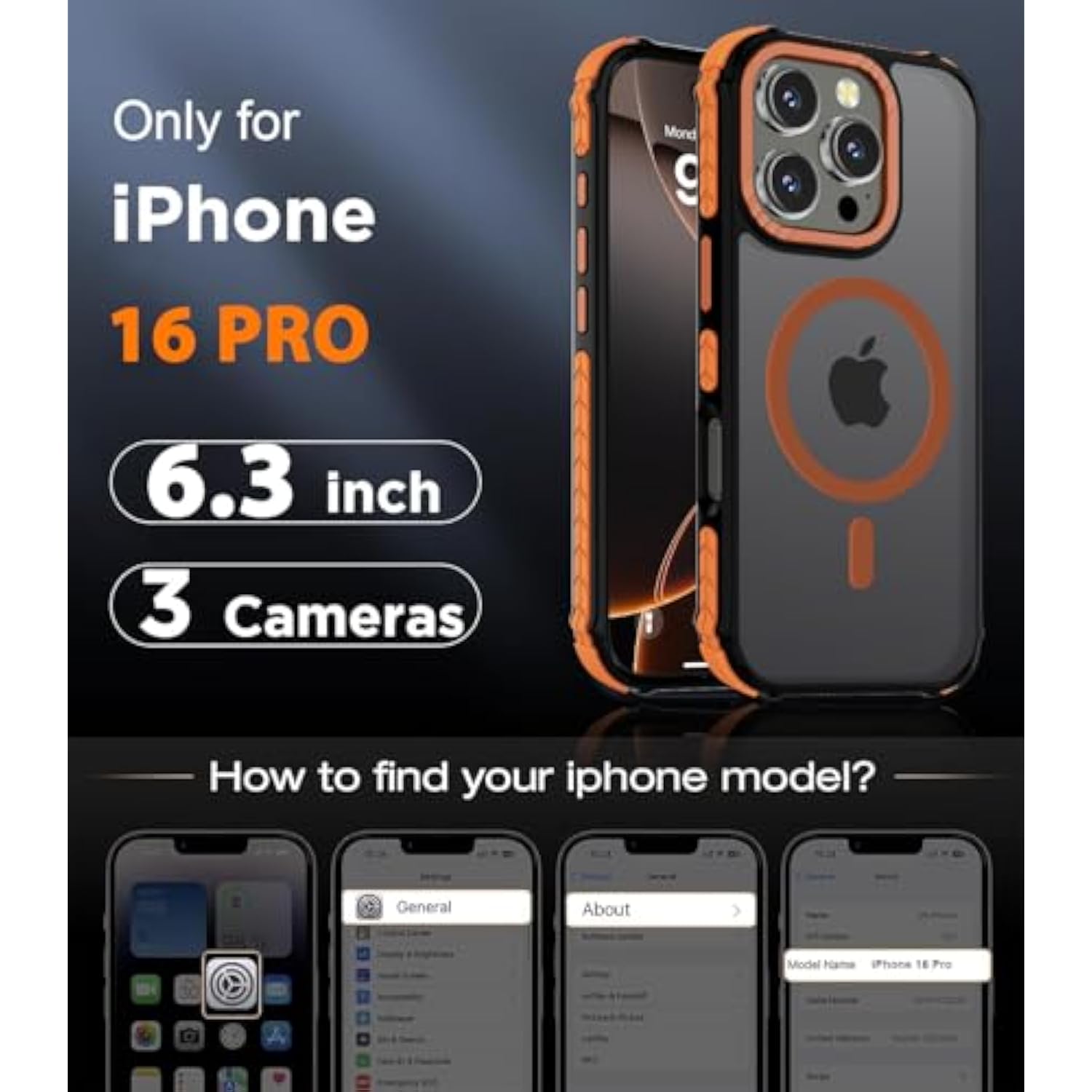 Strong Magnetic Case For Iphone 16 Pro 6.3-Inch,[Compatible With Magsafe] Translucent Matte Slim Shockproof Protective Phone Cover For Women Men-Forest Orange