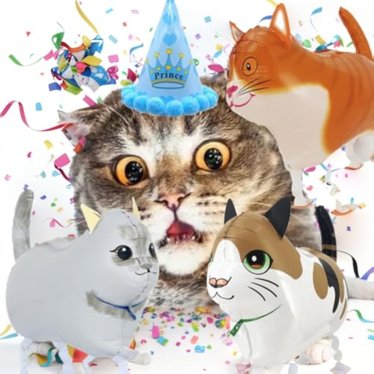 5 Pcs Cat Balloons Walking Cat Birthday Decorations for Kids Cat Lovers