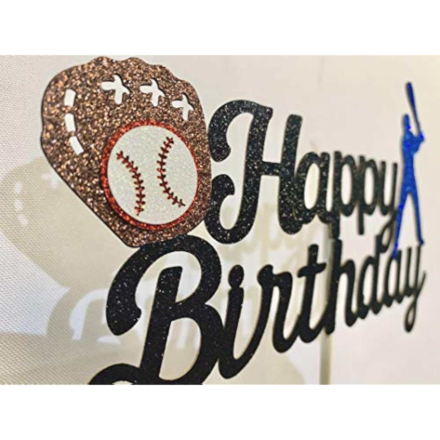 Baseball Theme Happy Birthday Cake Topper Black Glitter Sports Party Decor