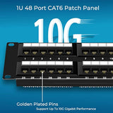 Patch Panel 48 Port Cat6 10G Support, Network Patch Panel Utp 19-Inch, Wallmou