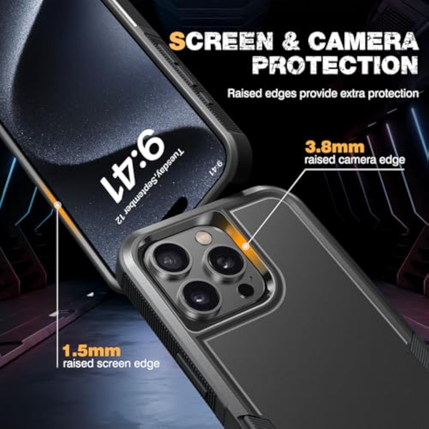iPhone 15 Pro Max Heavy Duty Case with Privacy Screen Black