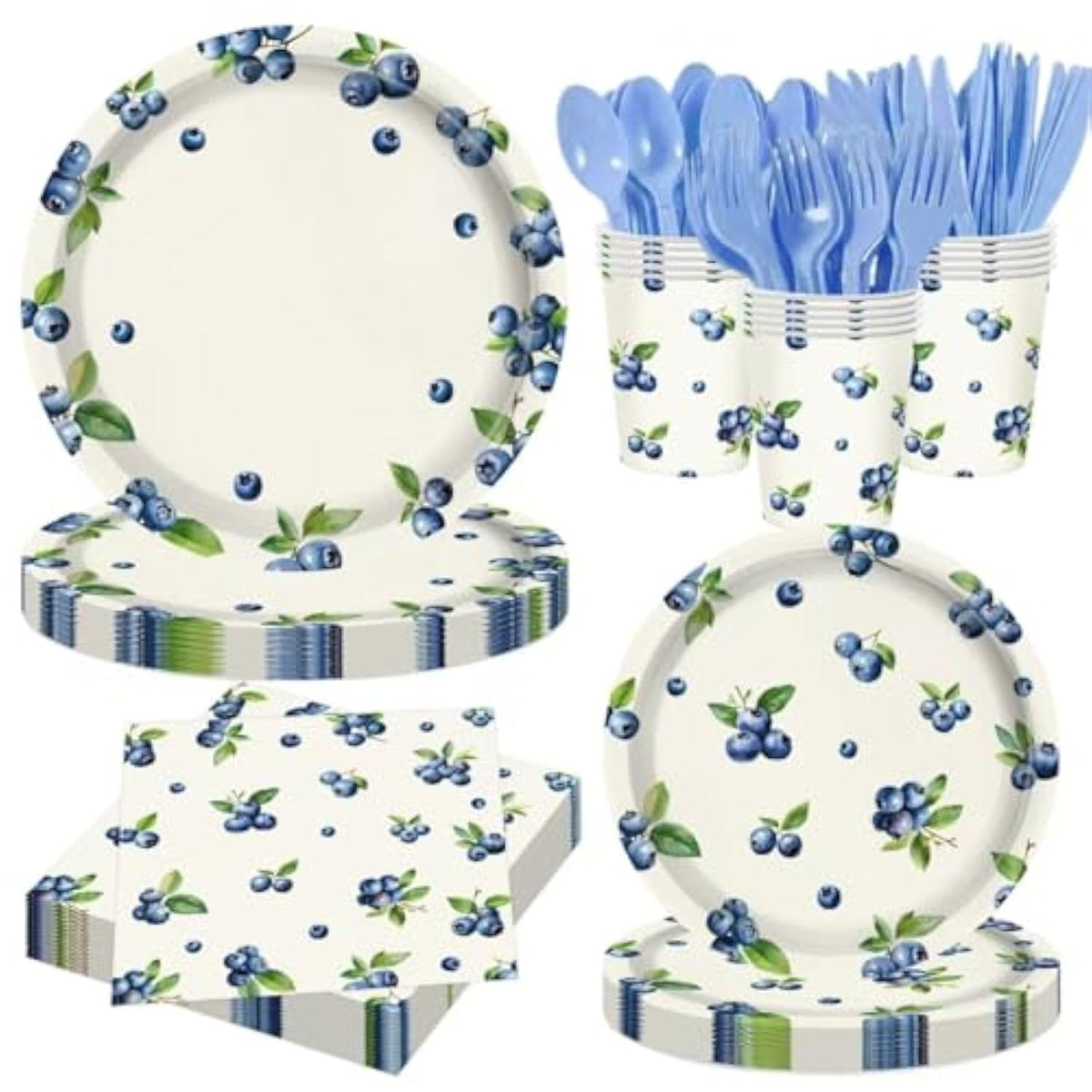 140Cps Blueberry Paper Party Supplies, Disposable Paper Blueberries Fruit Dessert Tableware Set,For Blue Berry Fruits Summer Spring Birthday Tea Party Bridal & Baby Shower Tableware