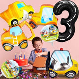 7 Pcs Construction Balloons 40" Number 3 Excavator Truck Bulldozer Birthday Decor