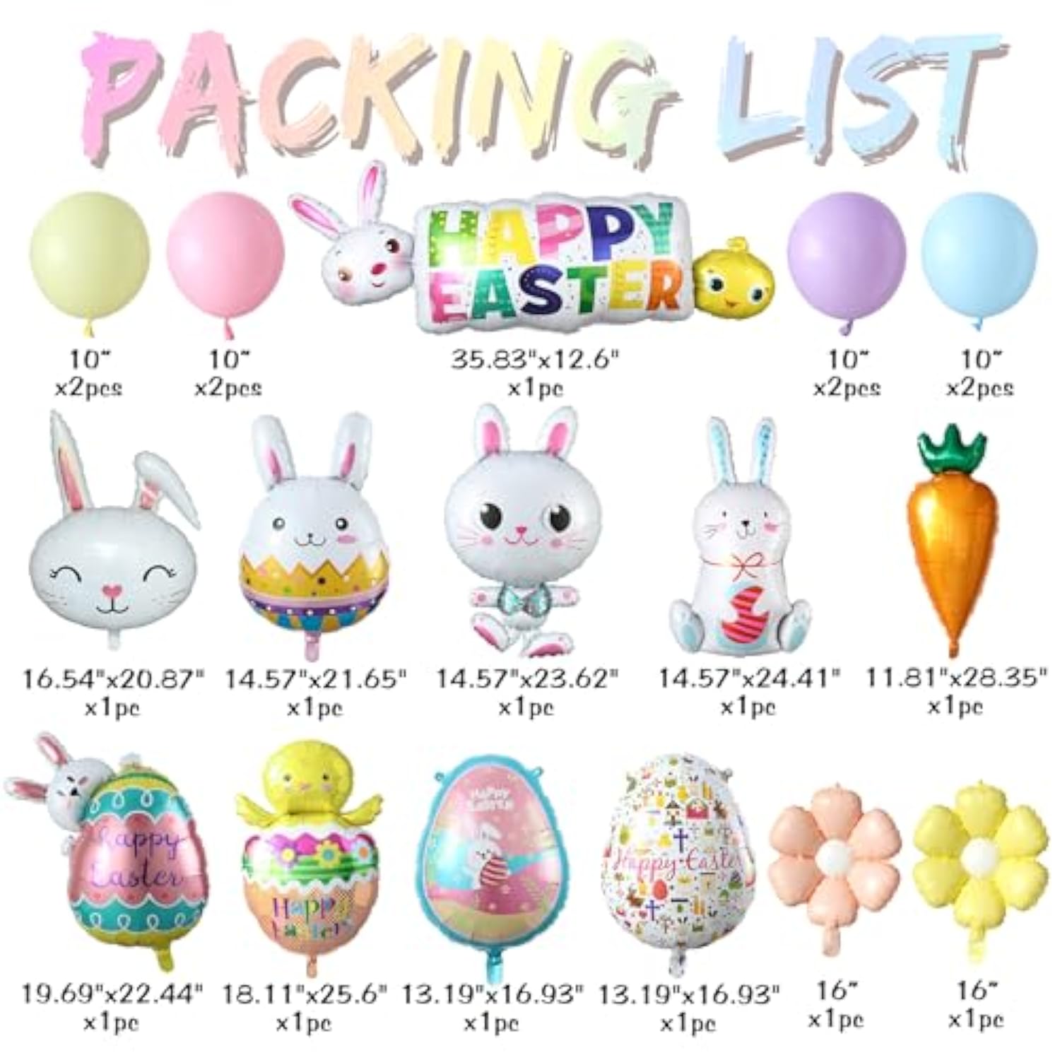 Easter Balloon Decorations, 20Pcs Mix Easter Balloons Kit Cute Easter Bunny Carrot Chick Mylar Foil Balloons Inflatable Easter Eggs For Easter Spring Baby Shower Home Party Supplies