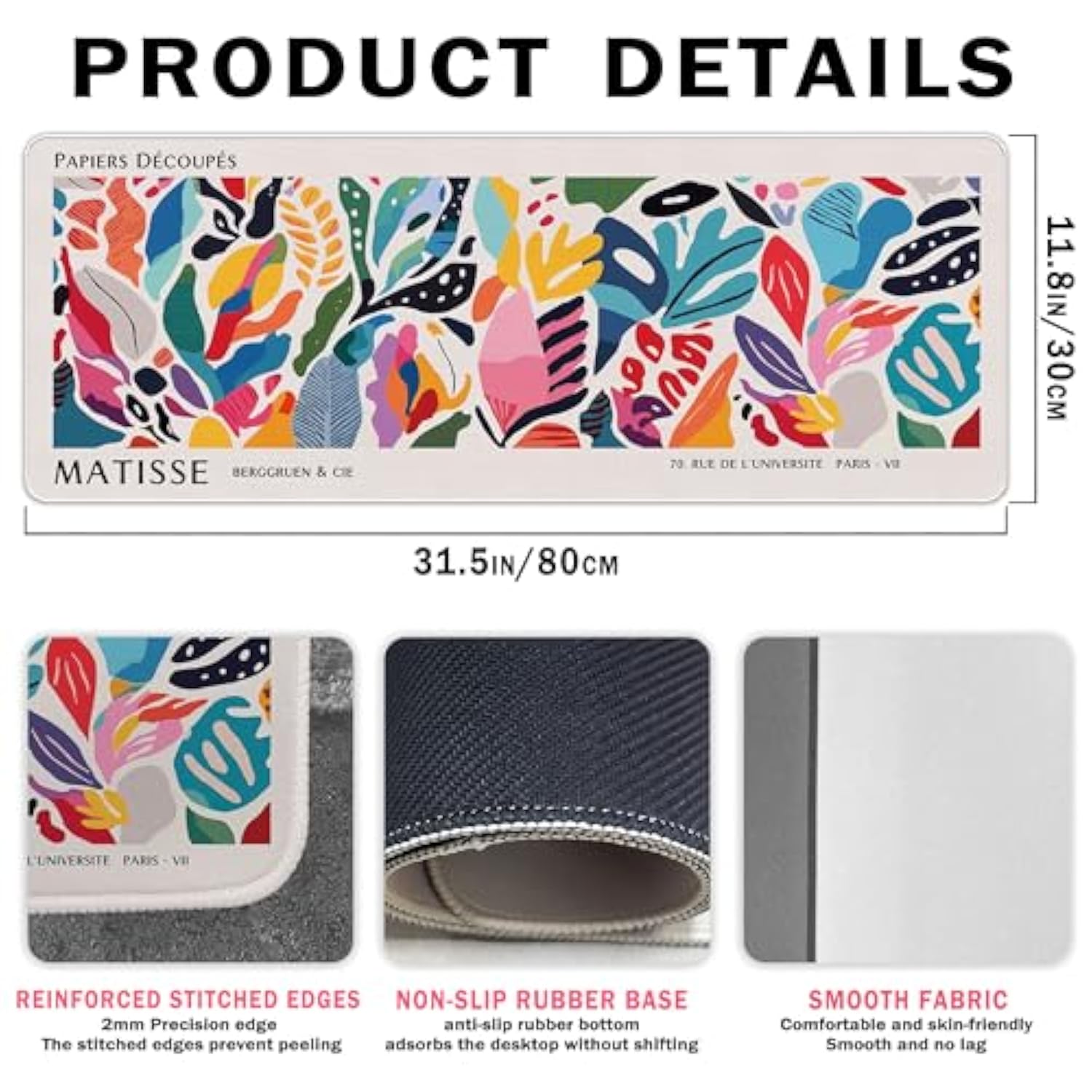 Abstract Floral Aesthetic Large Mouse Pad Matisse Boho Desk Mats, Pink Long Laptop Keyboard Mat Cute Gaming Desktop Mats For Desk Flroal Decor For Office Women 31.5X11.8