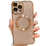 Luxury Gold Plating Glitter Case for iPhone 13 Pro Max 6.7 inch, Compatible with MagSafe, Clear Phone Case with Camera Protector, Soft TPU Material, Cute Design for Women and Girls