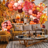 Fall Balloon Arch Kit Burgundy Orange Pink Balloons with Maple Leaf for Autumn Party