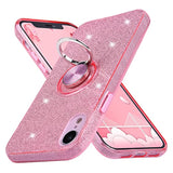 Case For Iphone Xr, Cute Glitter Bling Sparkle Protective Case With Ring Kickstand, Women Girls Phone Case For 6.1 Inch Apple Iphone Xr - Pink