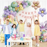 Spring Floral Butterfly Balloon Arch Kit,155Pcs Pastel Purple Yellow Pink Green Balloon Garland With 3D Stickers Daisy Butterfly Foil Balloons For Fairy Baby Shower Birthday Tea Party Decorations
