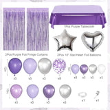 Purple Birthday Decorations For Women Girls, Lavender Purple Silver Foil Balloons Table Cloth Sash Crown Fringe Curtains Happy Birthday Banner Glitter Star Garland Butterfly Cake Topper Party Supplies