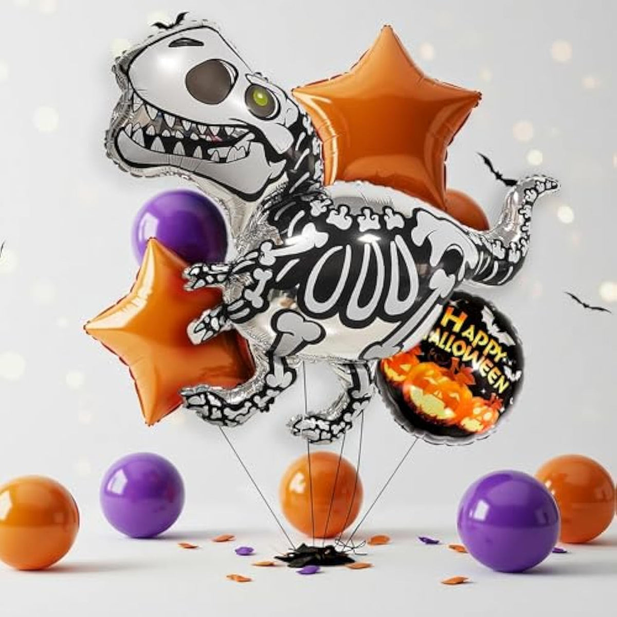Halloween Skeleton Dinosaur Balloon Kit: T-Rex Foil Balloons, 15-Piece Set