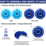 Navy Blue Party Decoration,23Pcs Hanging Paper Fans,Pom Poms Flowers,Garland String Polka Dot And Triangle Bunting Flag Packs For Boy Birthday, Bridal Shower,Baby Boy Showers,Wedding