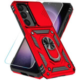 Phone Case For Samsung Galaxy S24 / S25 Case With Hd Screen Protector & Kickstand & Slide Camera Cover,Phone Case For S24 / S25 6.2",Red