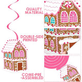 Christmas Gingerbread Man Party Hanging Swirl Decorations 20Pcs Pink Merry Gingerbread House Christmas Tree Ceiling Decor Xmas Candy Hanging Streamers For Girls Winter Holiday Party Supplies