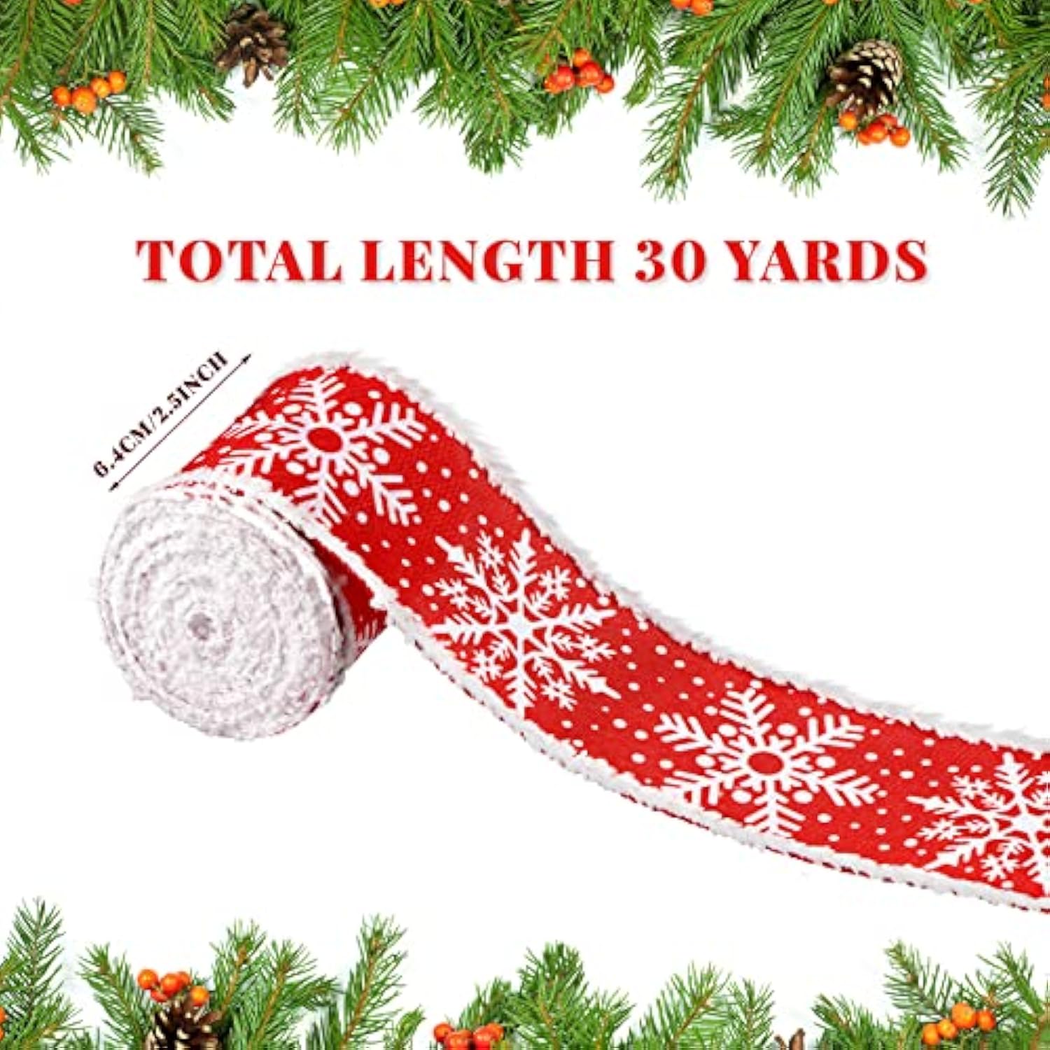 2 Rolls Snowflake Wired Edge Ribbon Christmas Tree Ribbon Decorative S