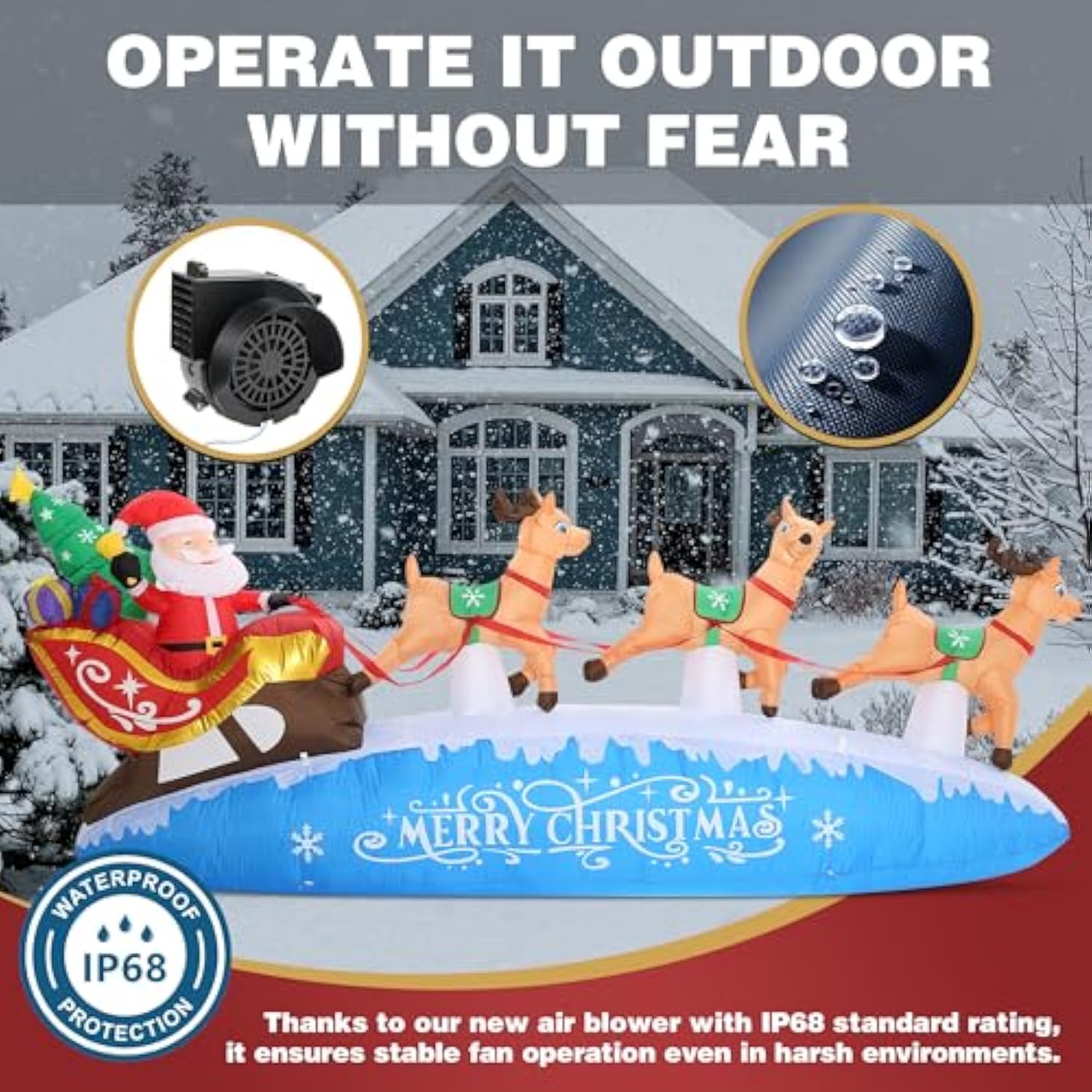 Zpisf 10 Ft Santa Sleigh With Reindeer Christmas Inflatables Outdoor Decorations, Christmas Blow Up Yard Decorations