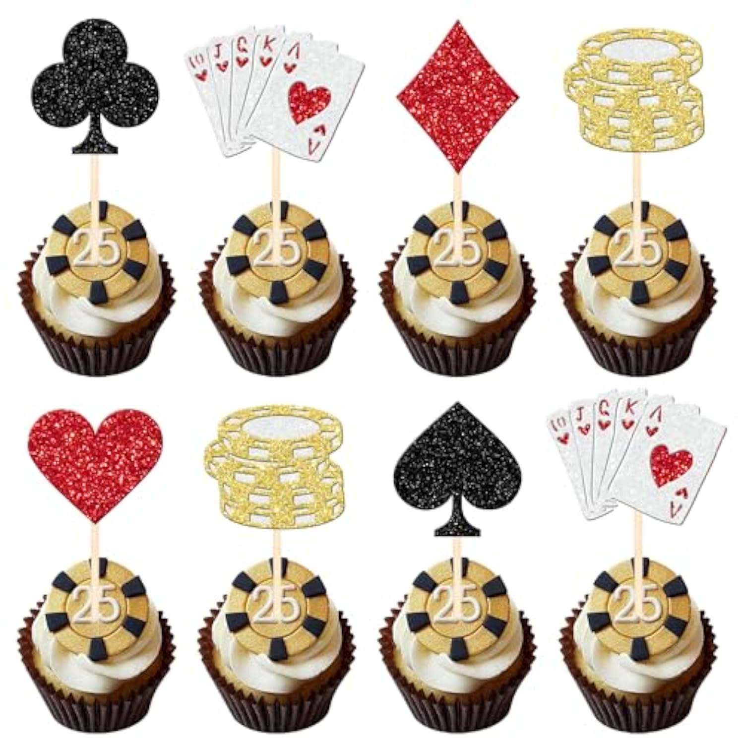 24 Pcs Casino Poker Theme Cupcake Toppers Glitter Poker Game Chips Player Las Vegas Casino Cupcake Picks For Las Vegas Casino Night Poker Theme Birthday Party Cake Decorations Supplies