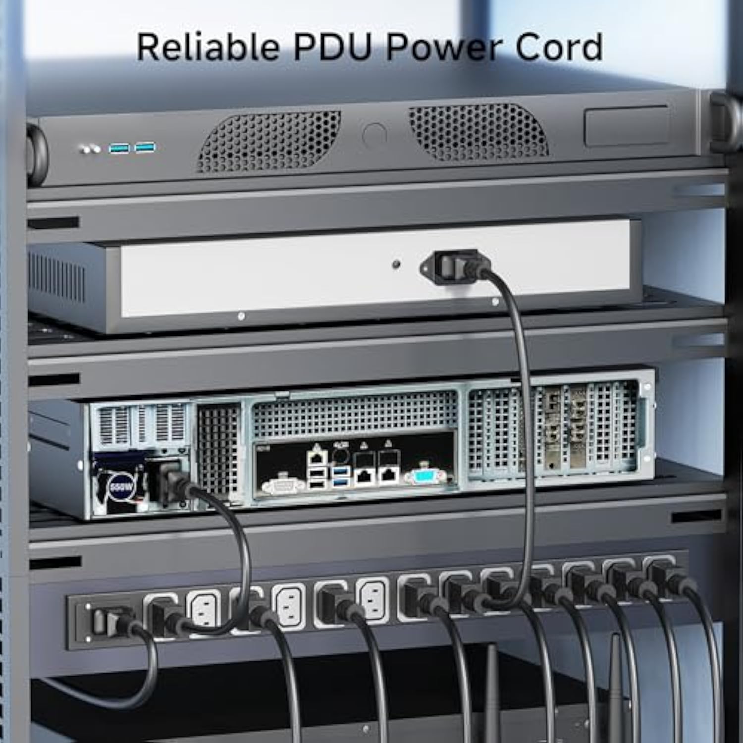 Cable Matters 2-Pack Long Computer to PDU Power Extension Cord - 15ft, IEC C14 to IEC C13 PDU Power Cord, 10A, 18AWG, Black