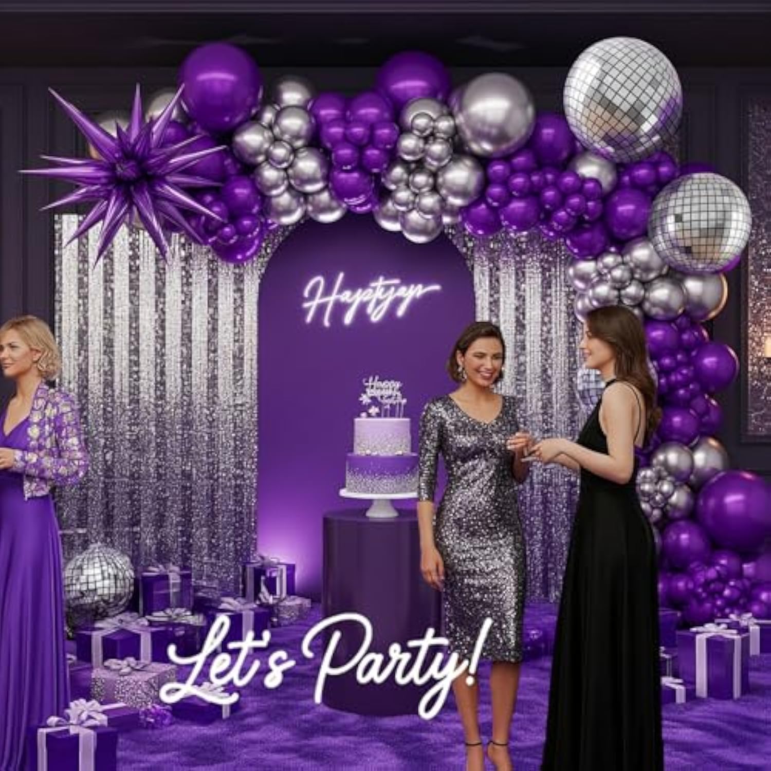 Purple & Silver Disco Balloon Arch Kit - 120pcs for Prom, Grad, Birthday and Party Decor