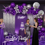 Purple & Silver Disco Balloon Arch Kit - 120pcs for Prom, Grad, Birthday and Party Decor