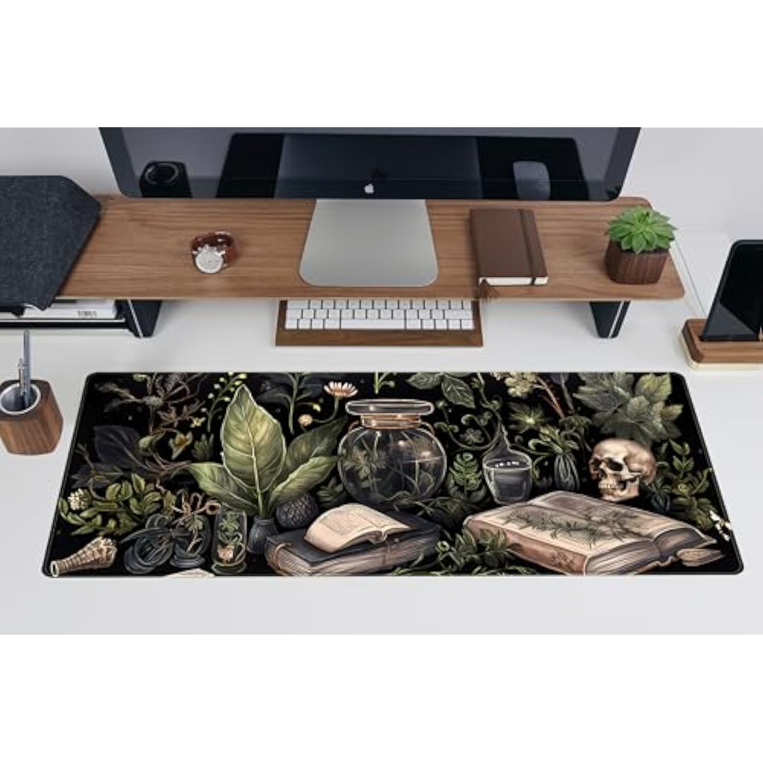 Dark Academia Desk Mat Mouse Pad Xl Extended Large Gaming Desk Pad Mousepad, Mystical Green Plant Computer Laptop Keyboard And Mouse Mat, Desktop Protector Mat For Women Girl Office 31.5X11.8 In