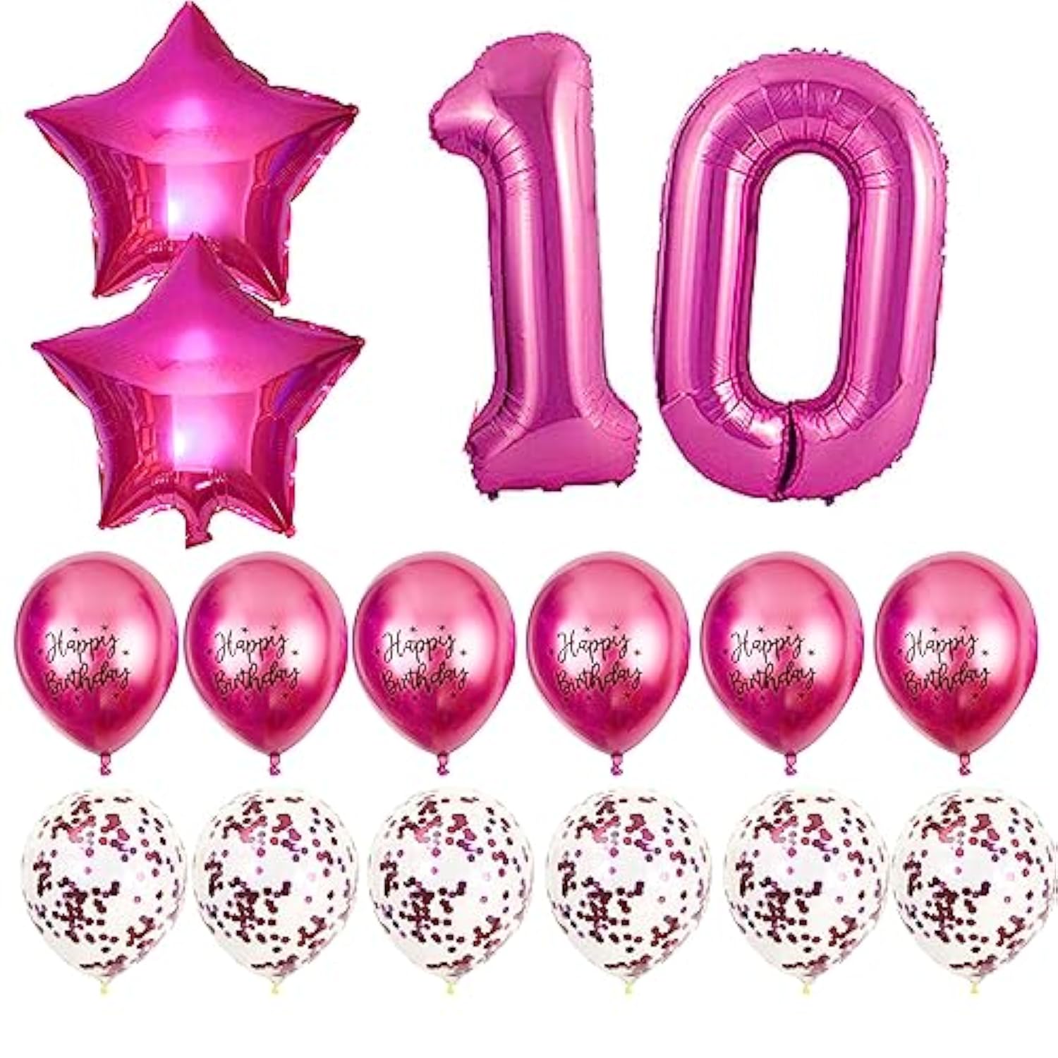 10Th Birthday Decorations For Girls - Hot Pink Glitter Double Digits Sash & Crown, Hot Pink Number 10 & Star Foil Balloons, Happy Birthday Latex Balloons For 10 Year Old Girl Party Decorations
