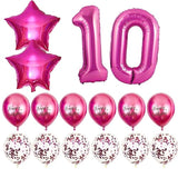 10Th Birthday Decorations For Girls - Hot Pink Glitter Double Digits Sash & Crown, Hot Pink Number 10 & Star Foil Balloons, Happy Birthday Latex Balloons For 10 Year Old Girl Party Decorations