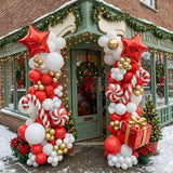 139PCS Christmas Balloon Arch Kit, candy christmas Balloon Garland Includes Red White Golden Balloons Candy Cane Balloons for Birthday, Wedding, Engagements, Baby Shower, Christmas Party Decorations