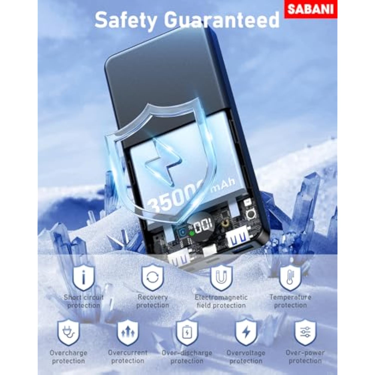 35,000mAh Portable Charger, 22.5W Fast Power Bank with 4 Built-in Cables