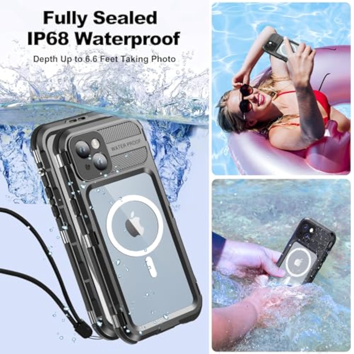 Waterproof Case - Built-In [Screen Protector][Ip68 Water Proof][14Ft Military Grade Shockproof], Rugged Metal Full Body Aluminum Protective Drop Protection Cover, 6.7" Black
