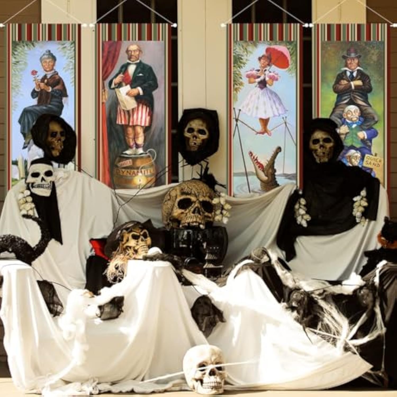 4PCS Haunted Mansion Stretching Portraits Vinyl Halloween Wall Art Decorations