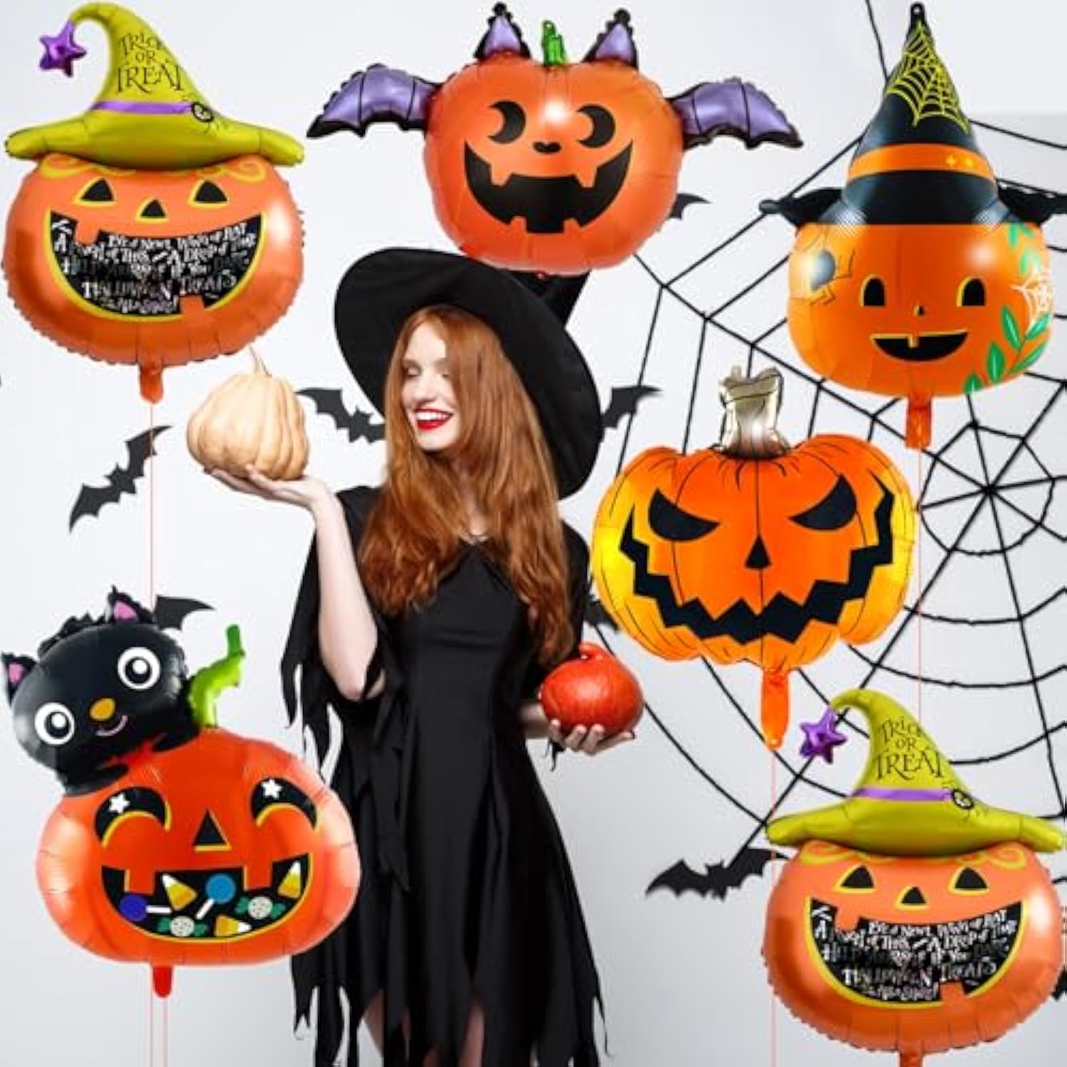 8Pc Halloween Pumpkin Foil Balloons – 30" Orange Black Jack O’ Lantern Decor