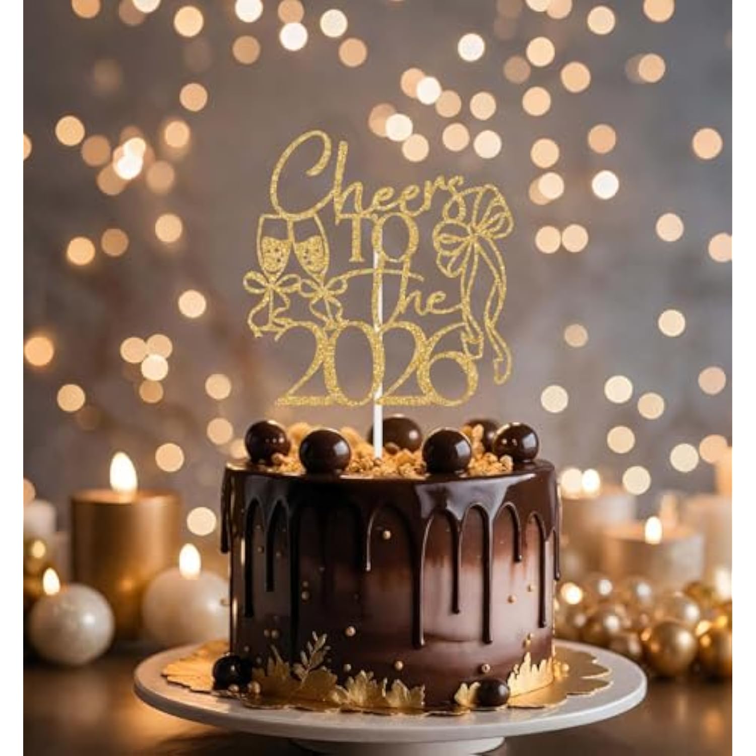 Cheers to 2026 Cake Topper Gold Glitter New Year Party Decoration