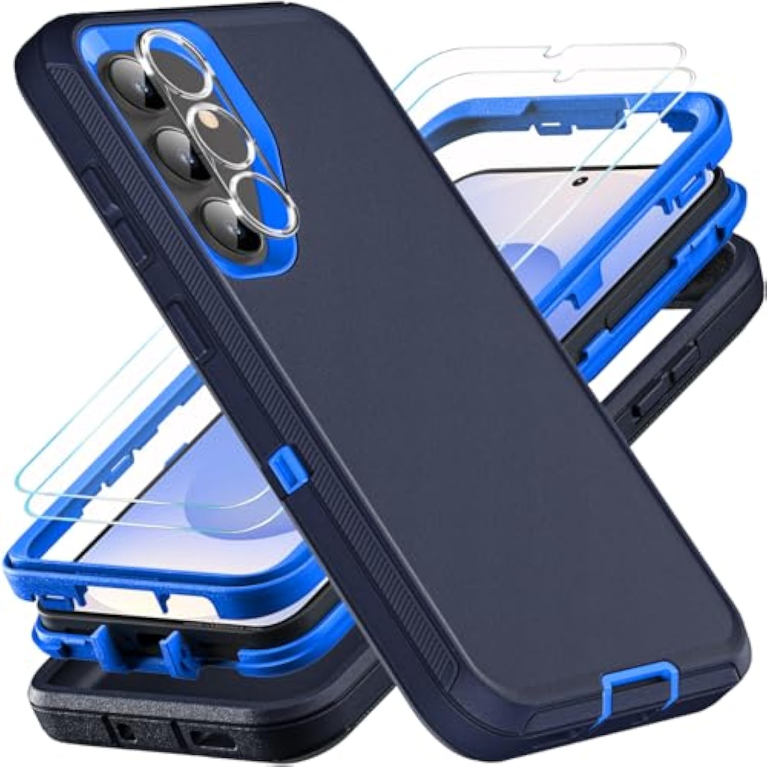 For Samsung Galaxy S25 Case, Only, [Not Fit Galaxy S25 Edge/S25 Plus/S25 Ultra], Military Grade Case With 2Pcs Tempered Glass Screen Protector & 1Pcs Camera Lens Protector (Navy Blue)