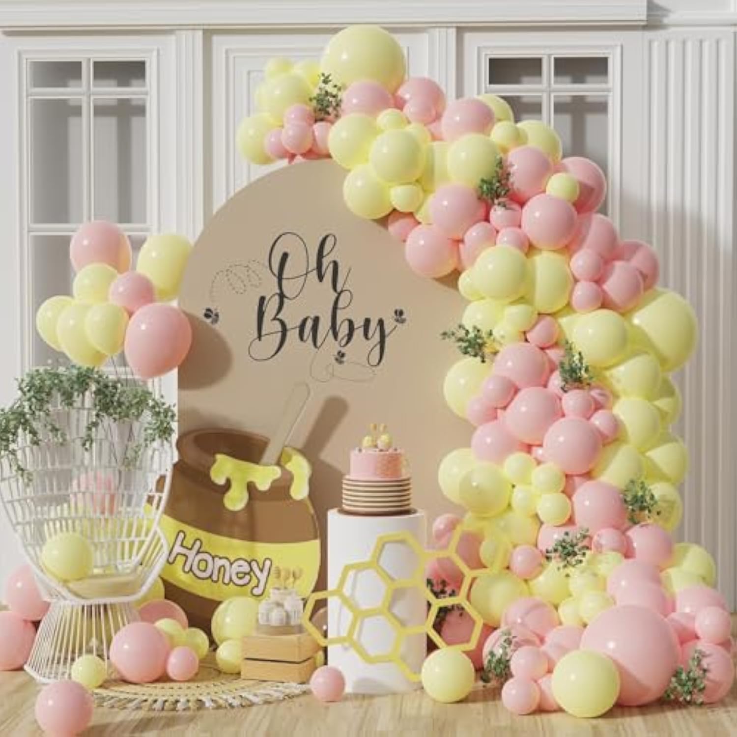 Pastel Pink Yellow Balloon Garland Arch Kit 143Pcs Macaron Pink And Yellow Balloon Arch Kit For Honey Bear Baby Shower Princess Birthday Wedding Party Decorations