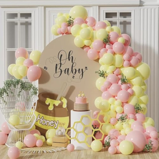 Pastel Pink Yellow Balloon Garland Arch Kit 143Pcs Macaron Pink And Yellow Balloon Arch Kit For Honey Bear Baby Shower Princess Birthday Wedding Party Decorations