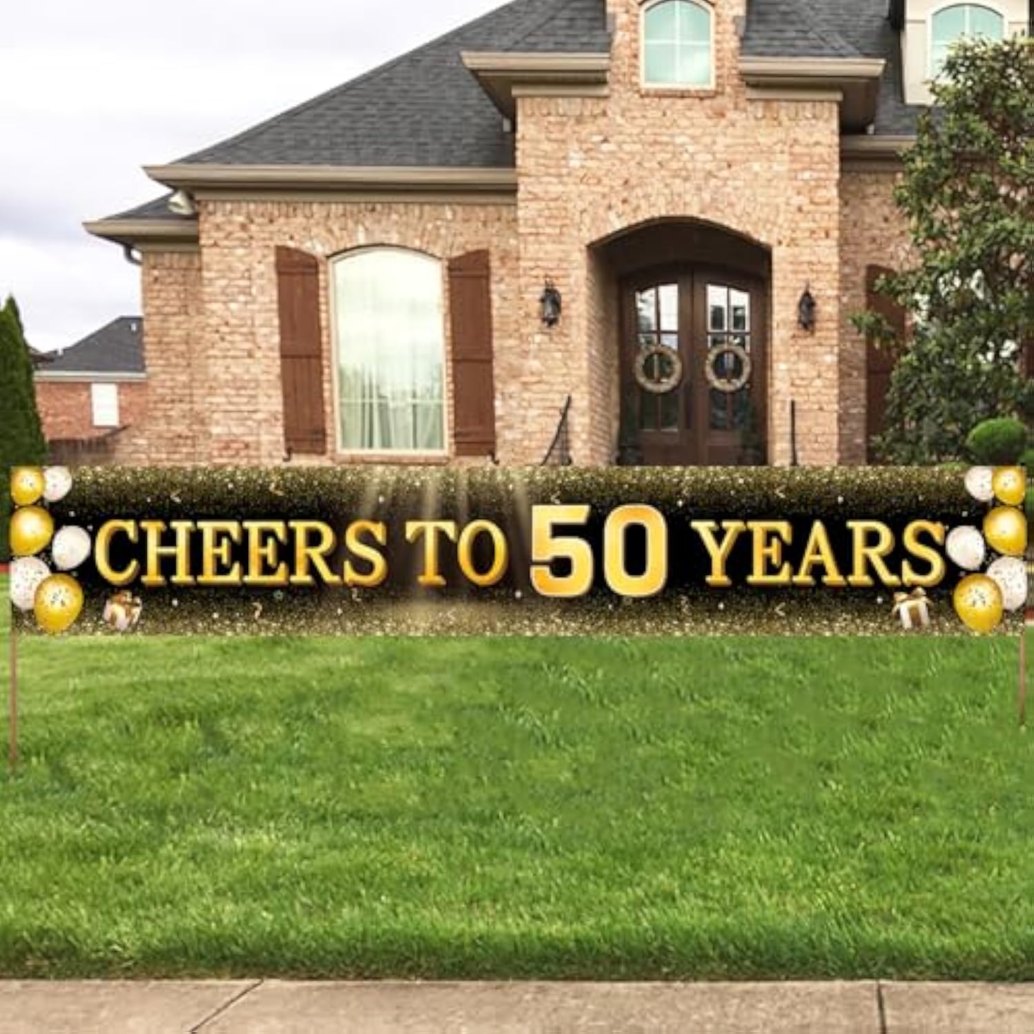 Black & Gold 50th Birthday Banner: Reusable Party Decor 118"x20"
