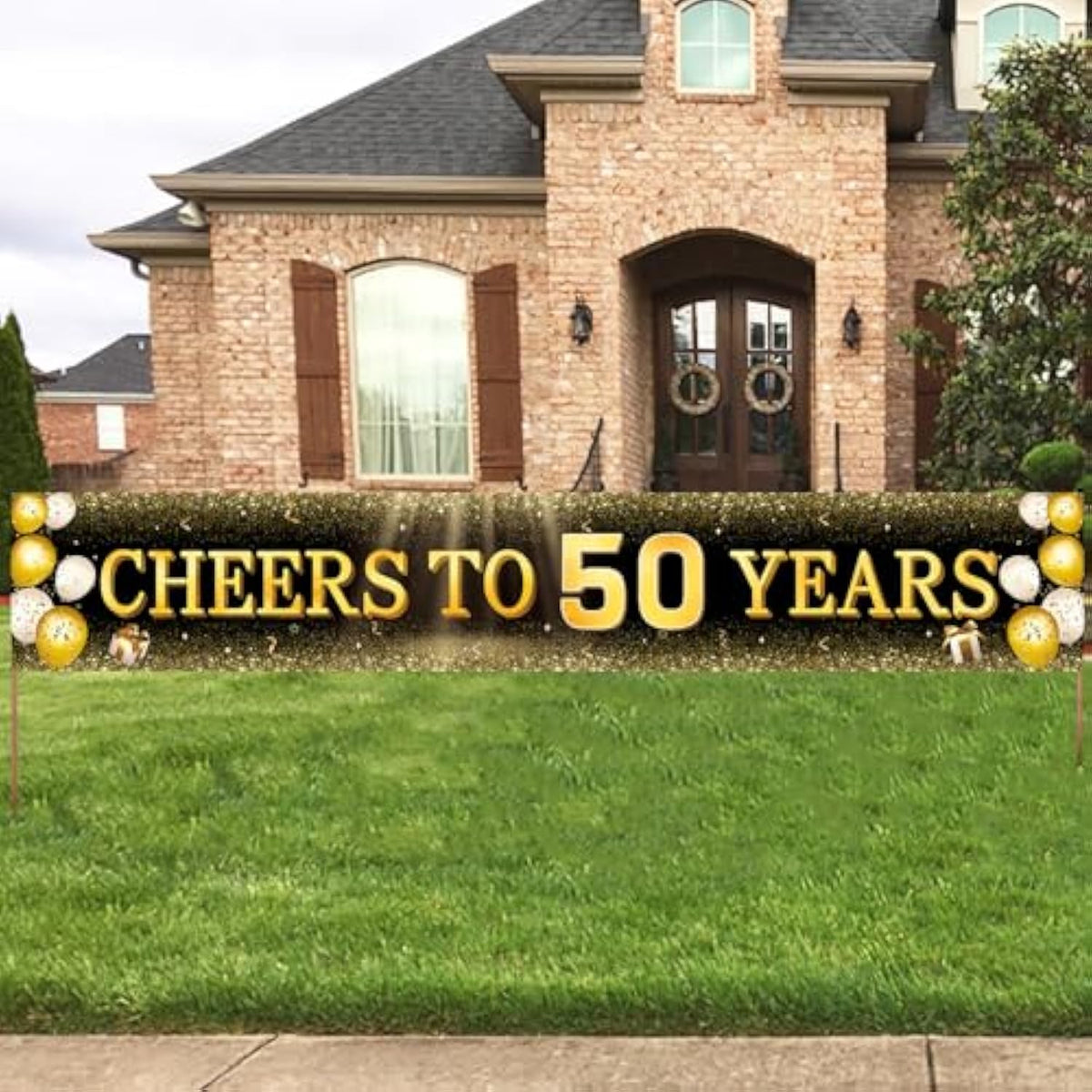 Black & Gold 50th Birthday Banner: Reusable Party Decor 118"x20"
