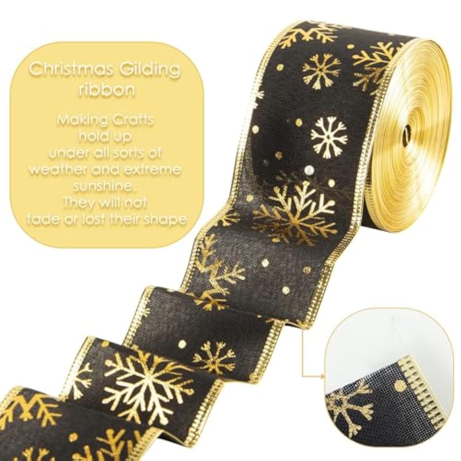2 Rolls 40 Yards Christmas Snowflake Ribbon 2.5 Inch Christmas Black A