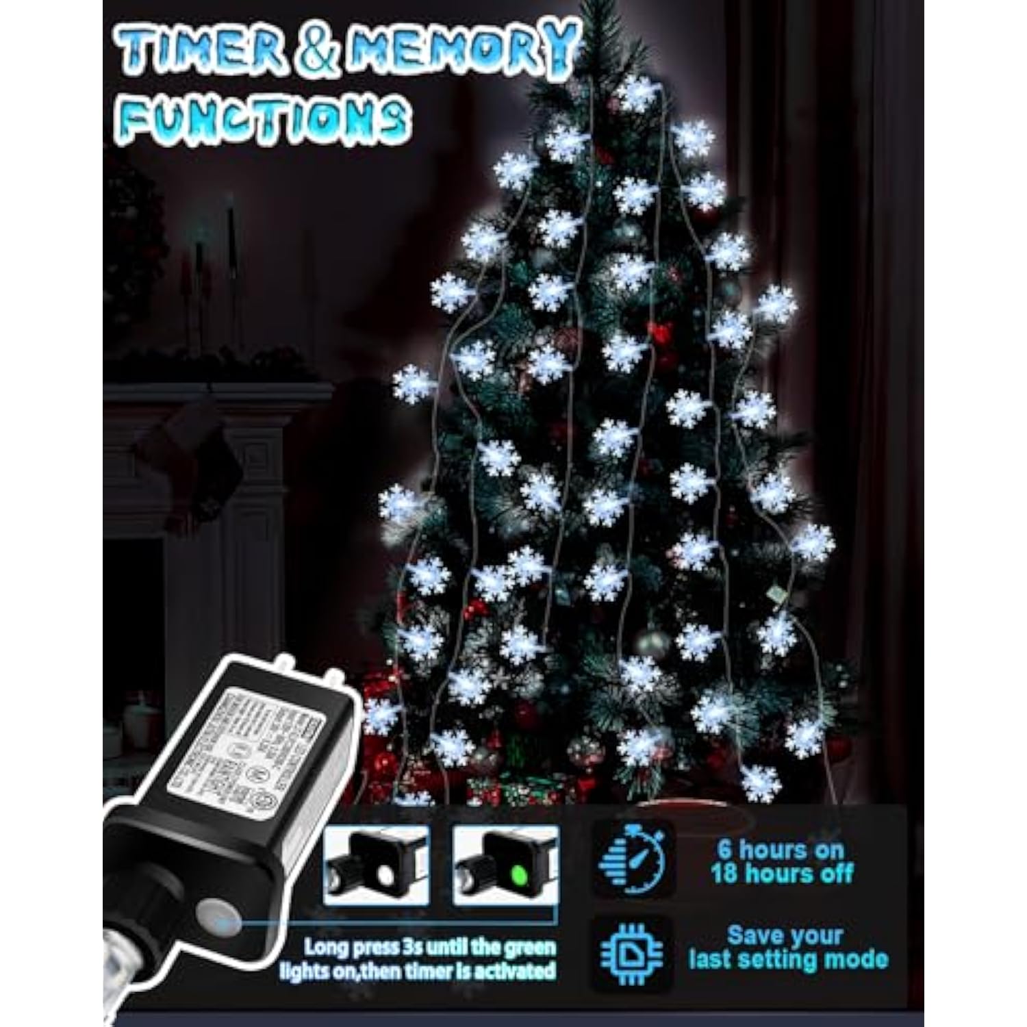 Christmas Snowflake String Lights Outdoor, 100 Led 49Ft Icicle Lights Waterproof With 8 Modes Timer Xmas Decorations, Pl