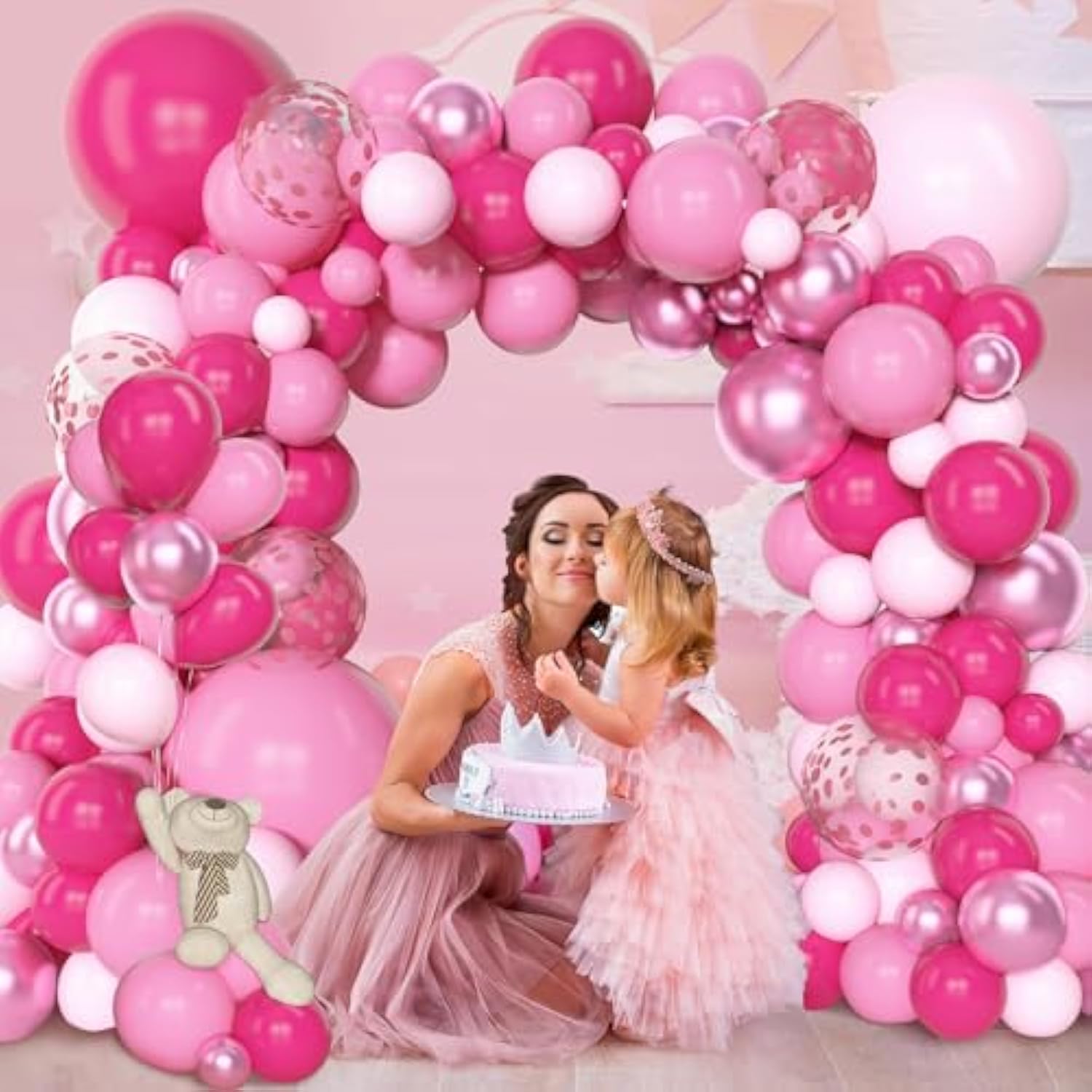 153Pcs Pink Balloon Garland Arch Kit, Different Sizes 18 12 10 5 Inch Hot Pink Latex Metallic Confetti Pink Balloons For Birthday Princess Wedding Baby Shower Party Decorations