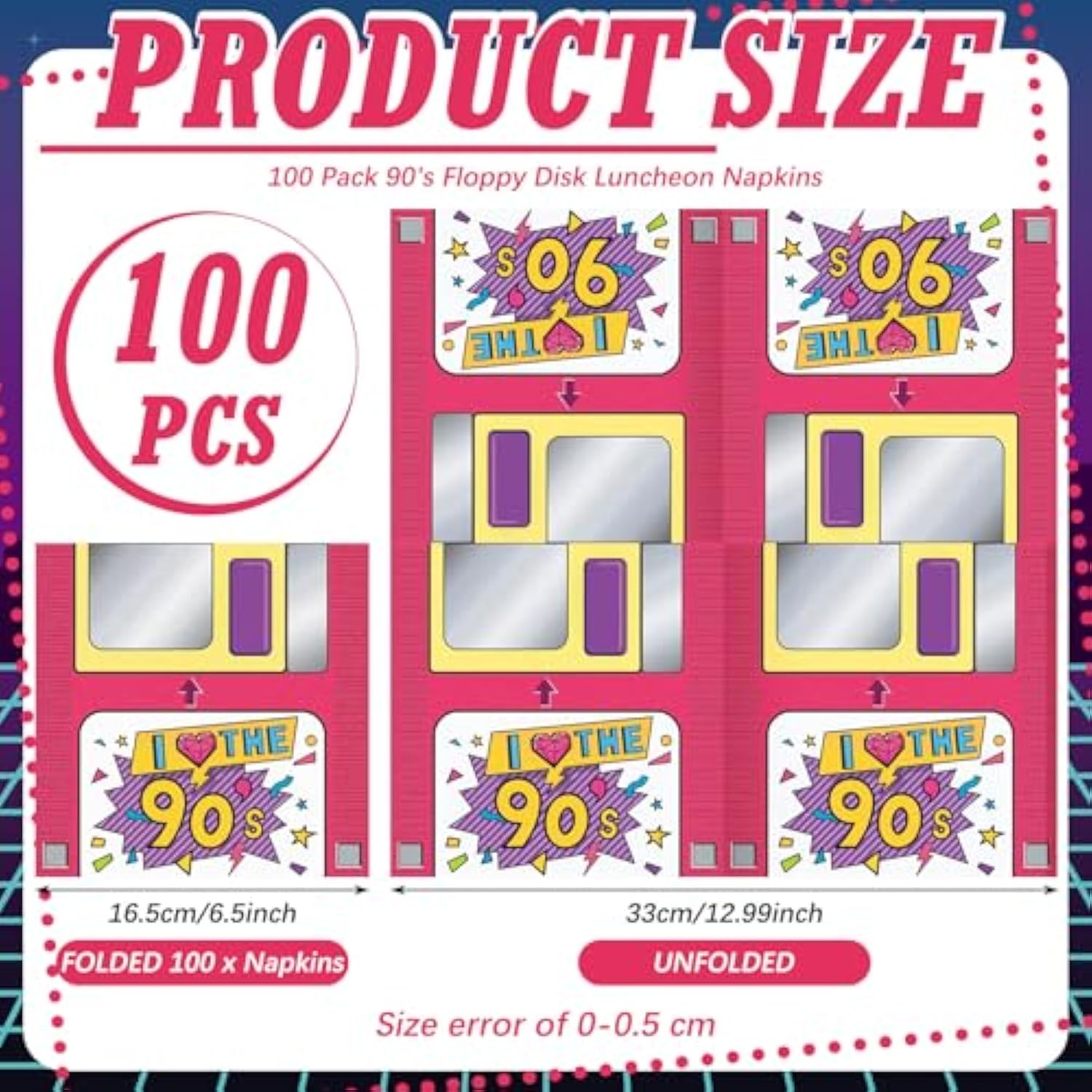 100 Pcs 90'S Paper Cocktail Napkins Disposable Back To 50'S 80'S 90'S Luncheon Napkin For Retro 1950S 1980S 1990S Hip Hop Sock Hop Rock Roll Birthday Party Supplies Decorations