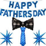 Fathers Day Balloons Blue Happy Fathers Day Balloon Banner Black Bow Tie Blue Star Necktie Balloons for Happy Father's Day Themed Party Supplies Decorations Balloon Set-19 Pcs