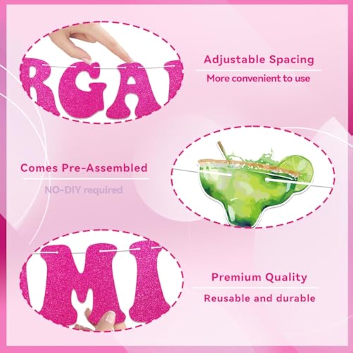 Gimmie One Margarita Banner, Pink Glitter Bachelorette and Birthday Party Decor