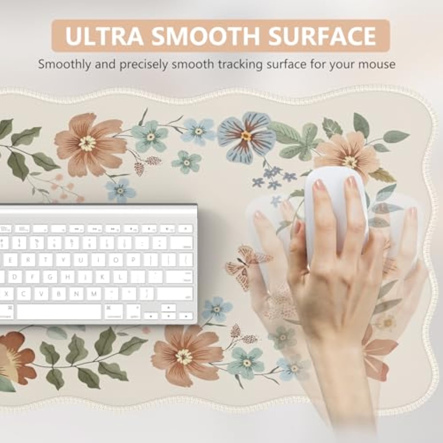 Xxl Large Mouse Pad For Desk, Anti-Slip Big Mousepad With Stitched Edges, Keyboard Pad Mouse Mat For Computer (Beige)