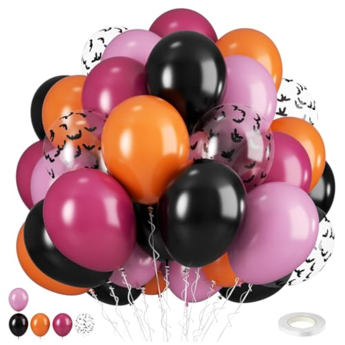 Halloween Balloons Set 12 Inch Orange Black Purple Bat Confetti Latex Party Decorations