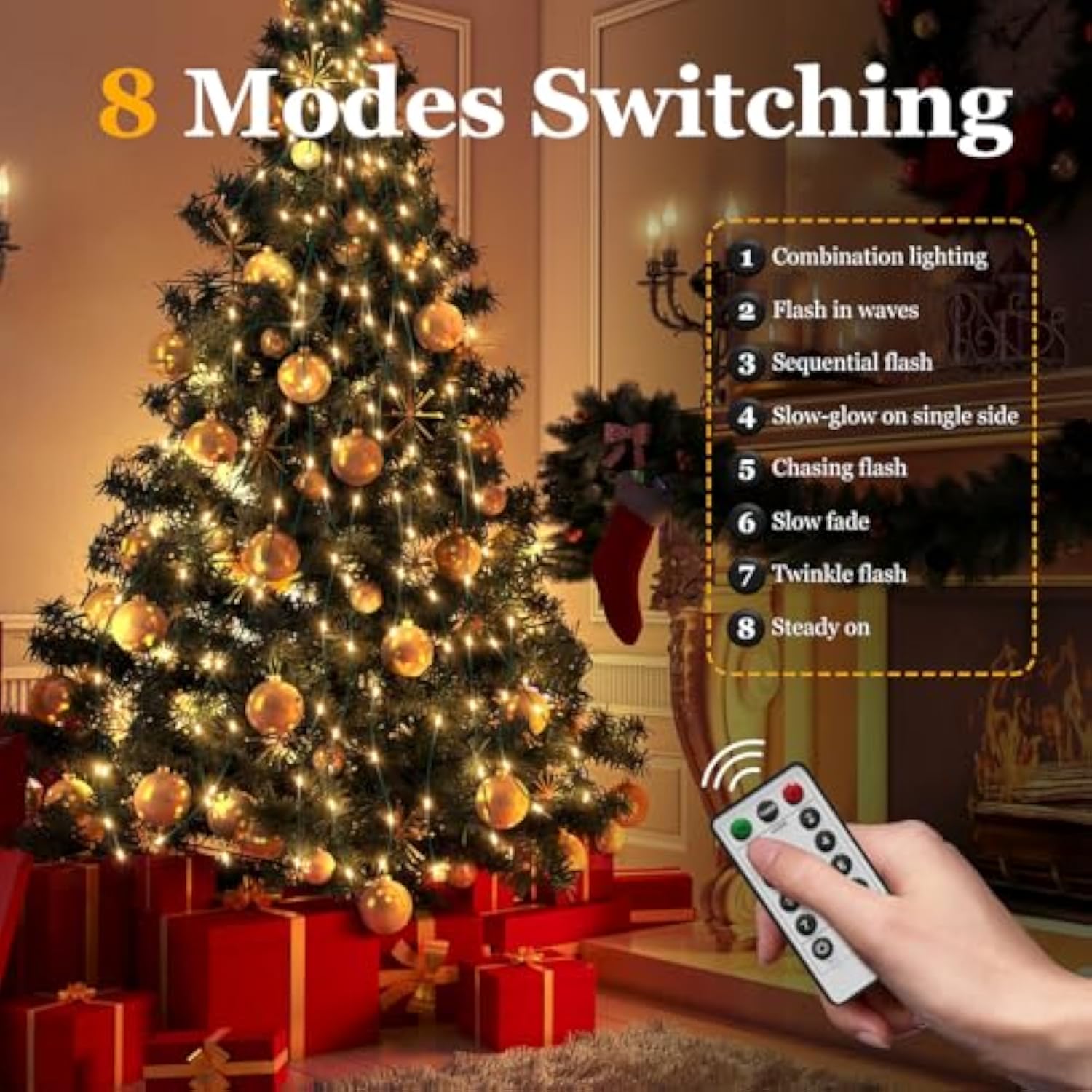 Christmas Tree Lights With Remote, 6.6Ft 400 Led Usb Plug In Fairy Xmas Light For 5-7Ft Tree,Timer Waterproof Dimmable 8