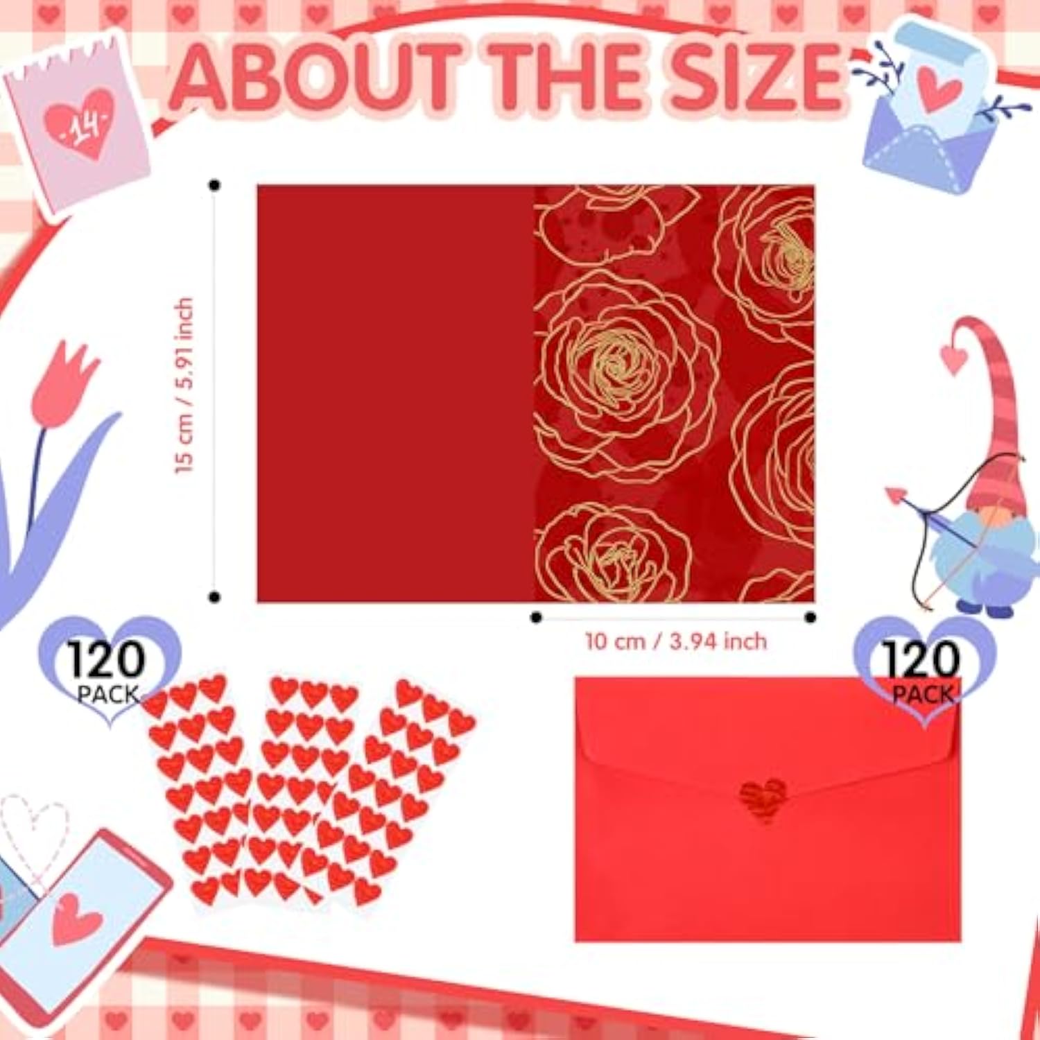 120 Set Valentine'S Day Greeting Cards With Envelopes And Stickers Foldable Love Heart Blank Note Cards Bulk For Valentine'S Day Wedding Anniversary